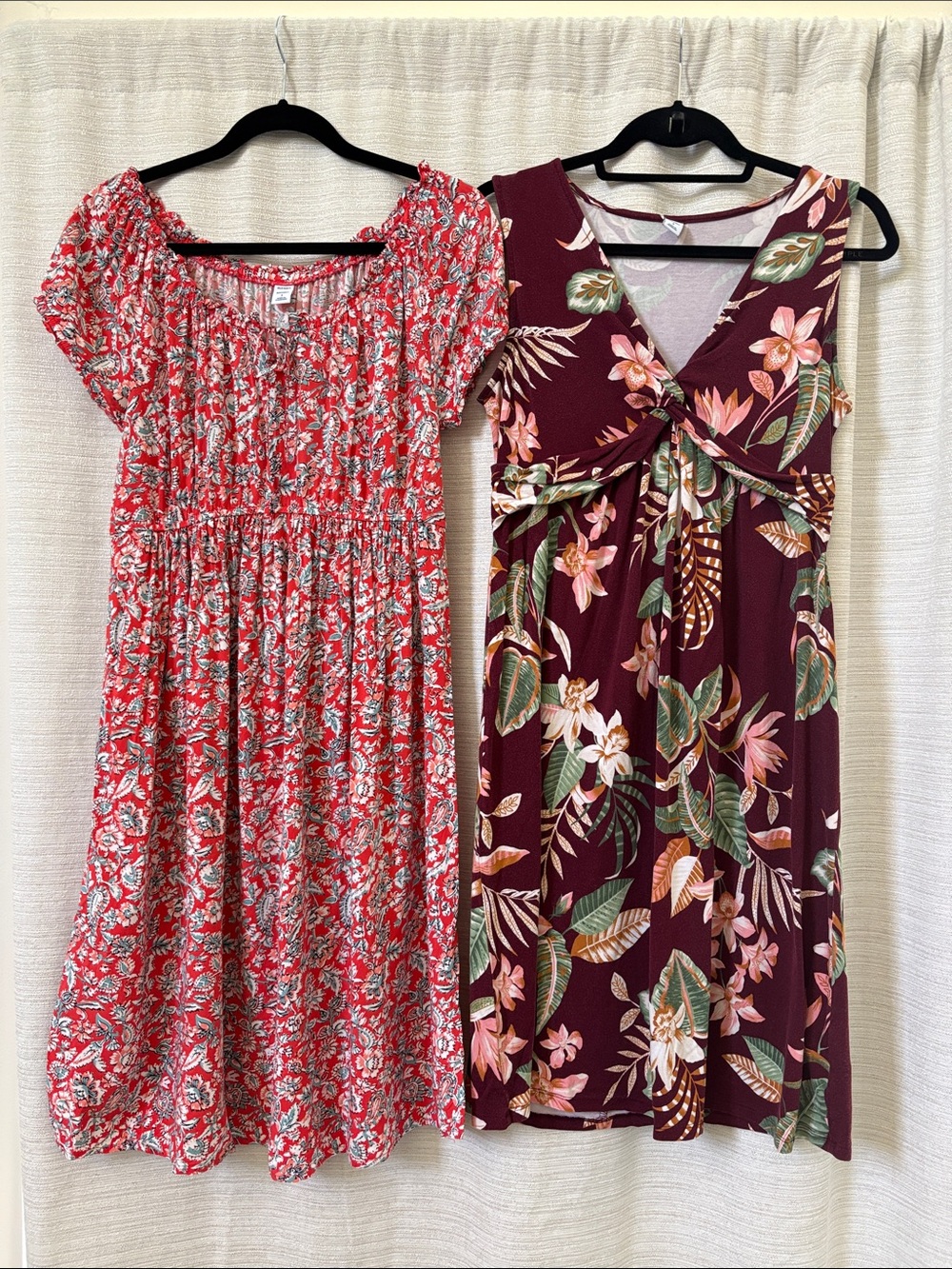 Small Maternity Old Navy Floral Summer Dress Bundle - Coral, Pink, Burgundy